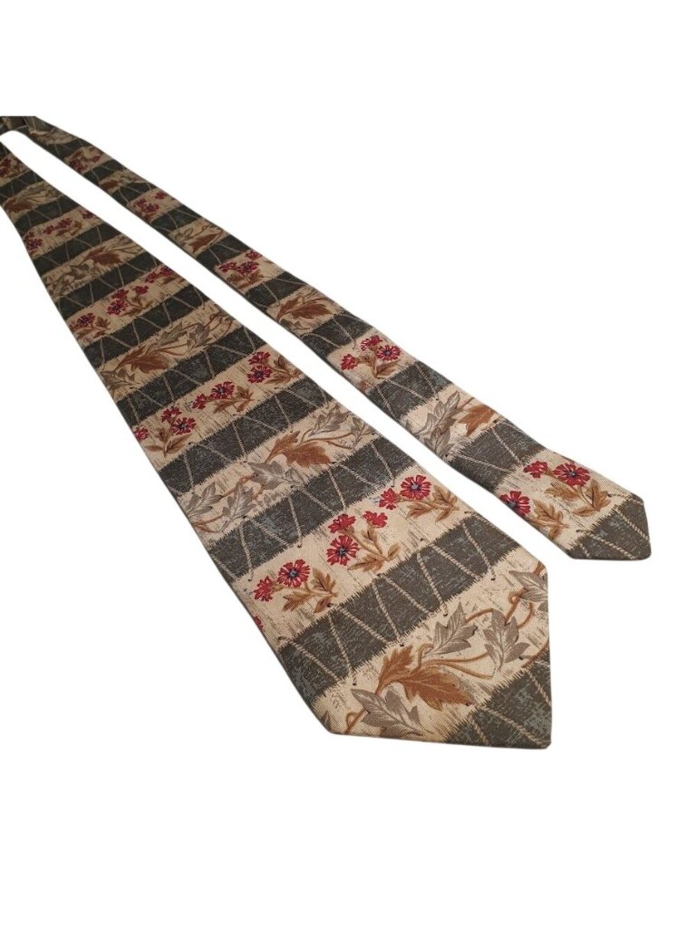 Colours Alexander Julian Silk Tie Floral Leaf Plaid Multicolor Office Vintage